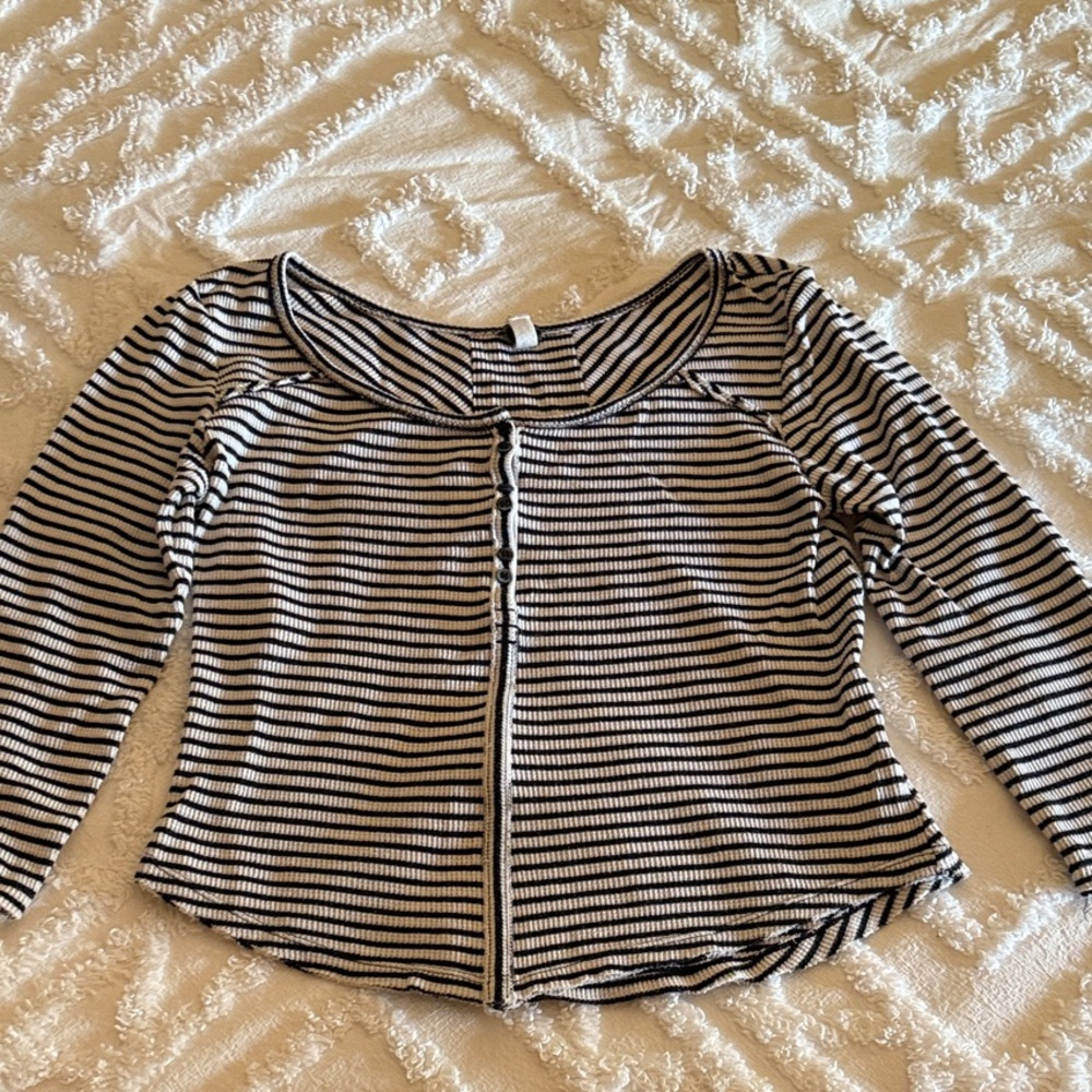 We The Free Black and White Striped Button Down Top